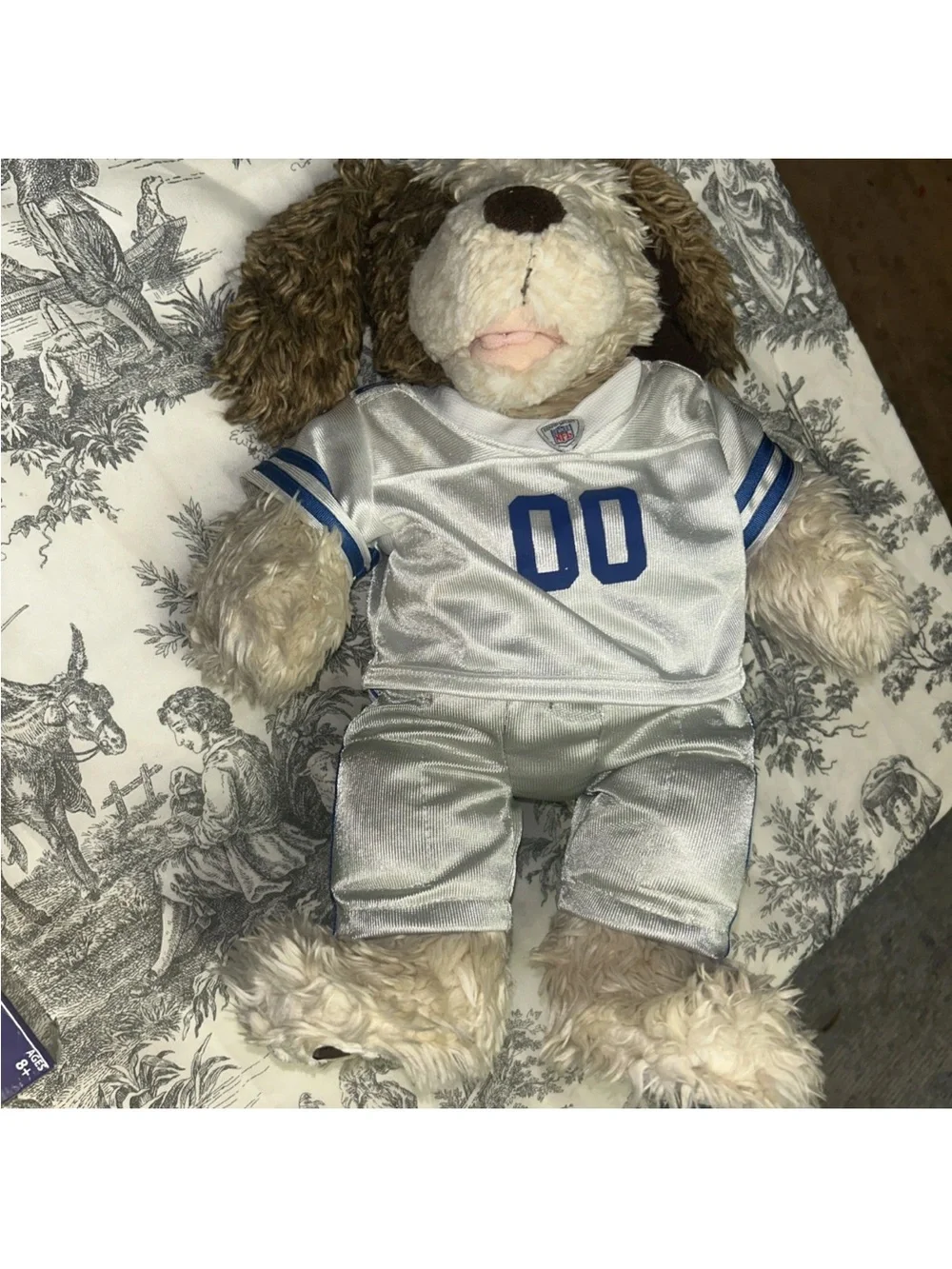 Build-A-Bear Brown & White Plush Dog in White & Blue Jersey